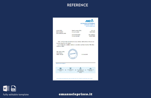 modello di riferimento bancario Australia ANZ in stile verificato